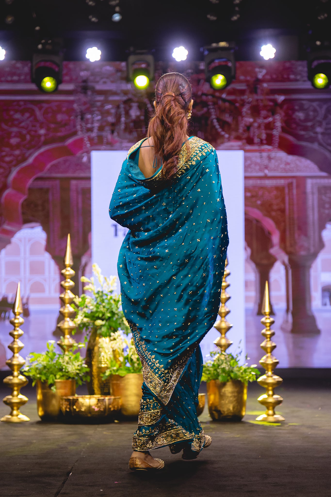 Rama Pure Satin Salma Zardozi Handwork  Saree