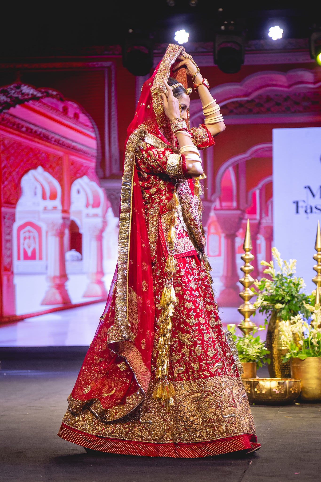 Red Pure Satin Dapka Salma Badla Work Handwork Bridal Poshak With Pure Odhana  (Unstitched)