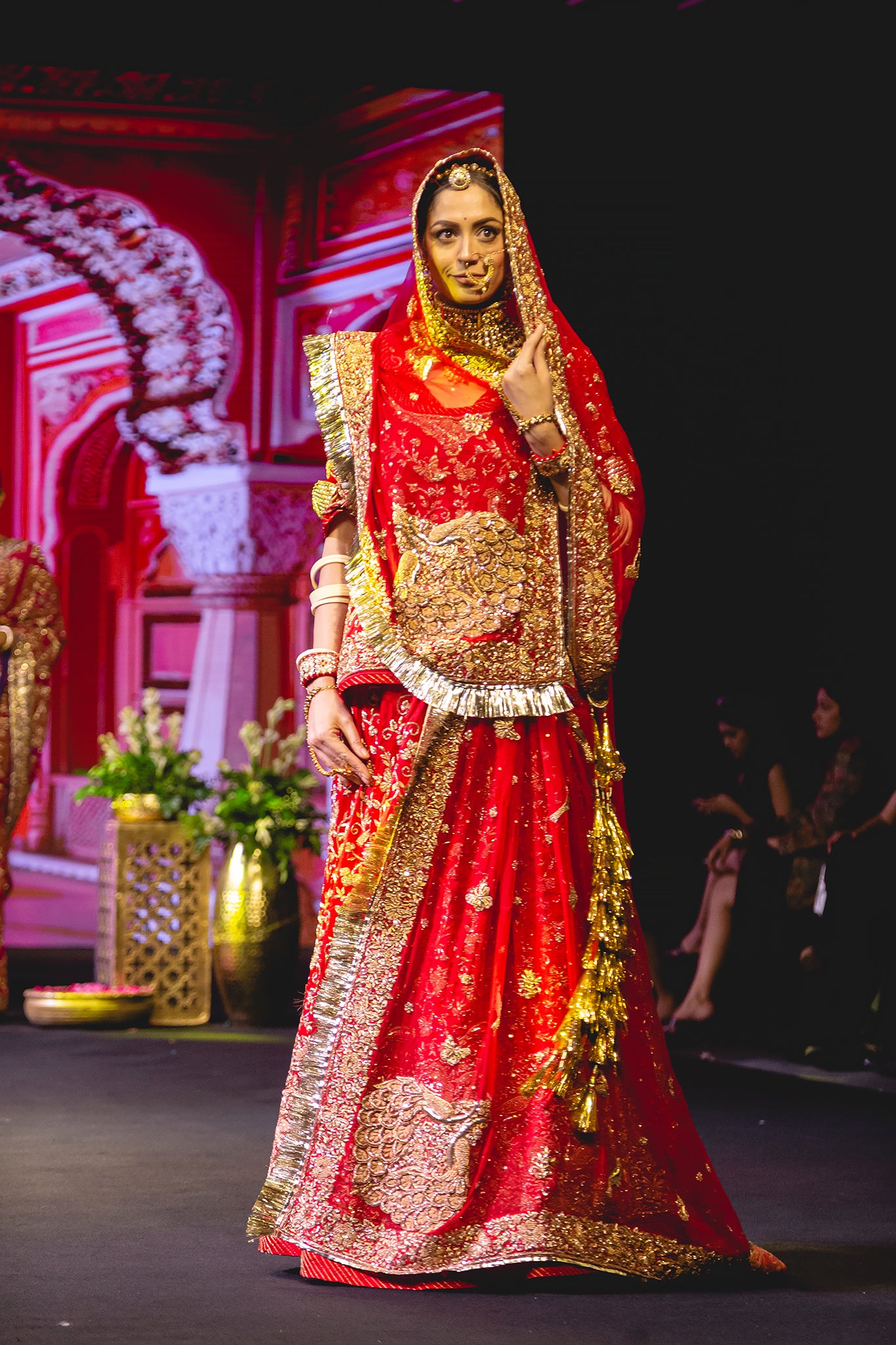 Red Pure Satin Dapka Salma Badla Work Handwork Bridal Poshak With Pure Odhana  (Unstitched)