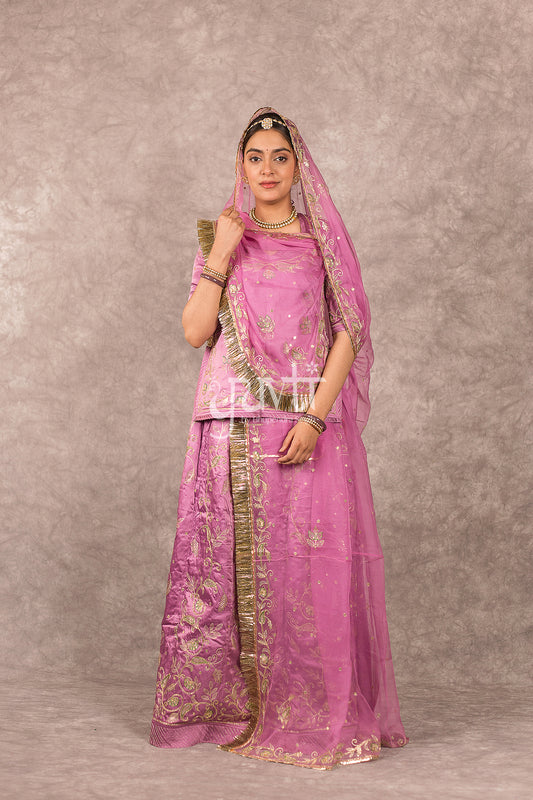 Lavender Bamber Satin Aari Salma work Poshak