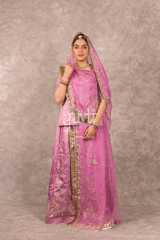 Lavender Bamber Satin Aari Salma work Poshak