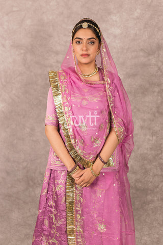 Lavender Bamber Satin Aari Salma work Poshak