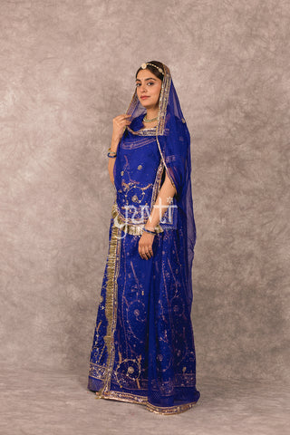 Blue Dori sequins work Bamber Satin Rajputi Poshak