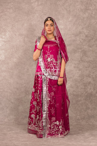 Wine Bamber Satin Zardozi work Poshak