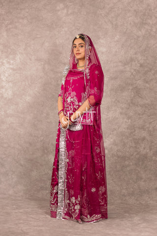 Wine Bamber Satin Zardozi work Poshak