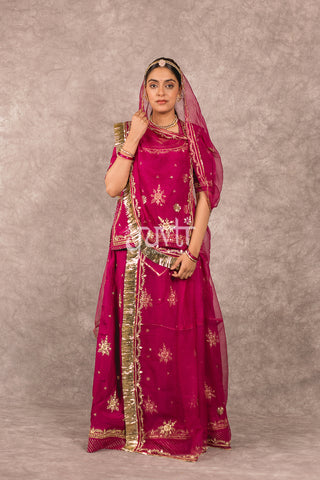 Wine Bamber Satin Zardozi work Poshak