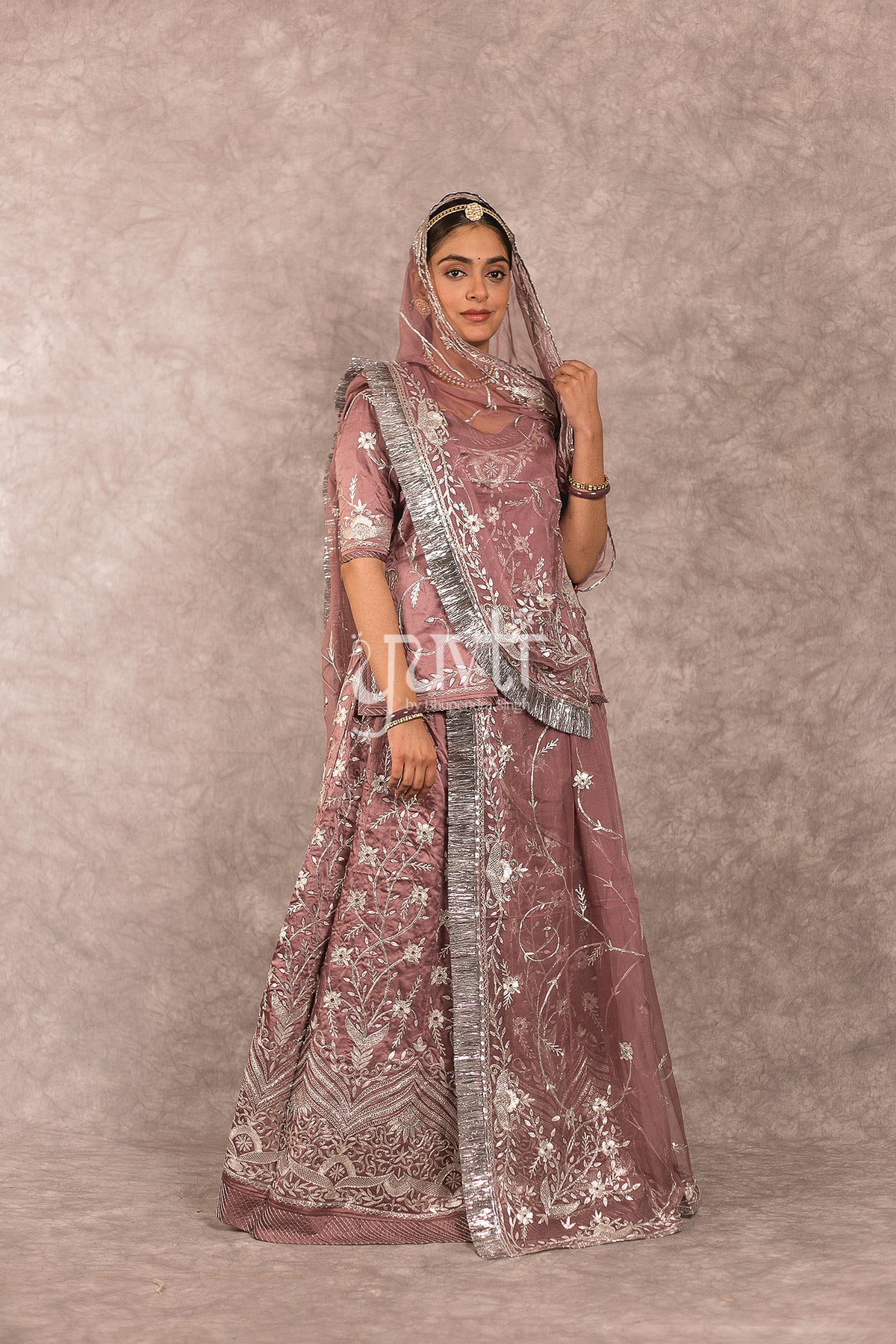 Brown Bamber Satin Aari Salma work Poshak