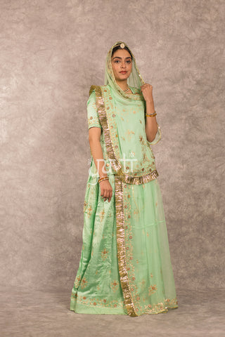 Green Zari sequins work Poshak