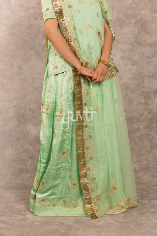 Green Zari sequins work Poshak