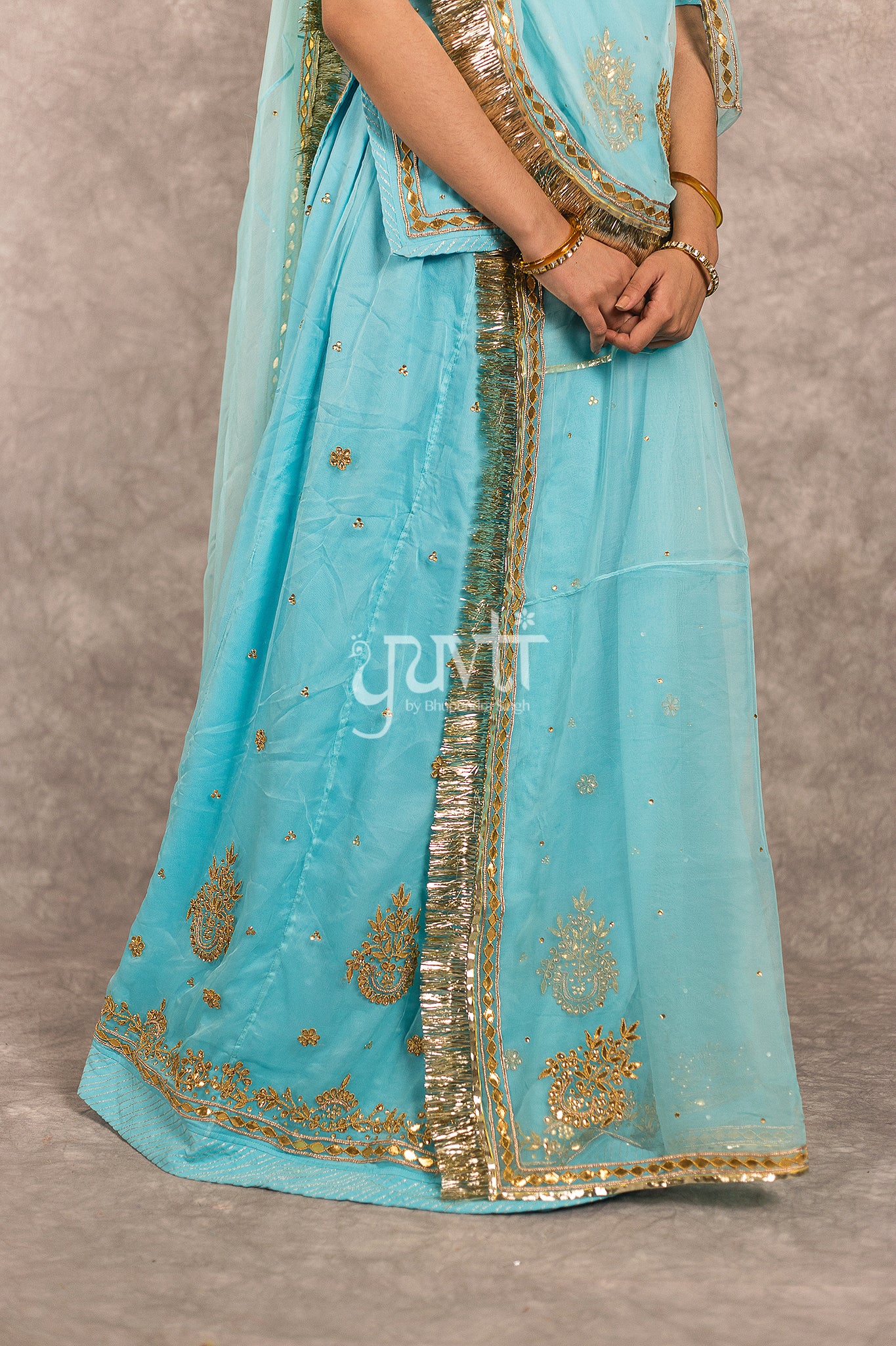 Sky Blue Pure Georgette Gota Patti Work Rajputi Poshak