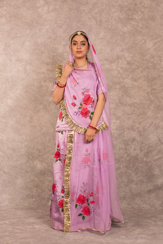 Lavender Handpainted Bamber Satin Rajputi Poshak