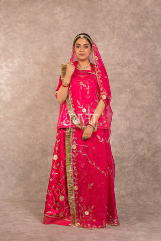 Raani pink Aari work Bamber Satin poshak