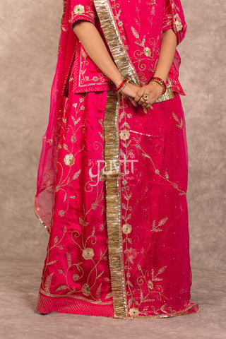 Raani pink Aari work Bamber Satin poshak