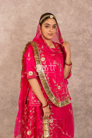 Raani pink Aari work Bamber Satin poshak