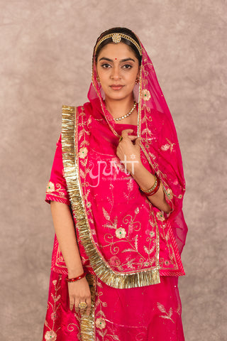 Raani pink Aari work Bamber Satin poshak