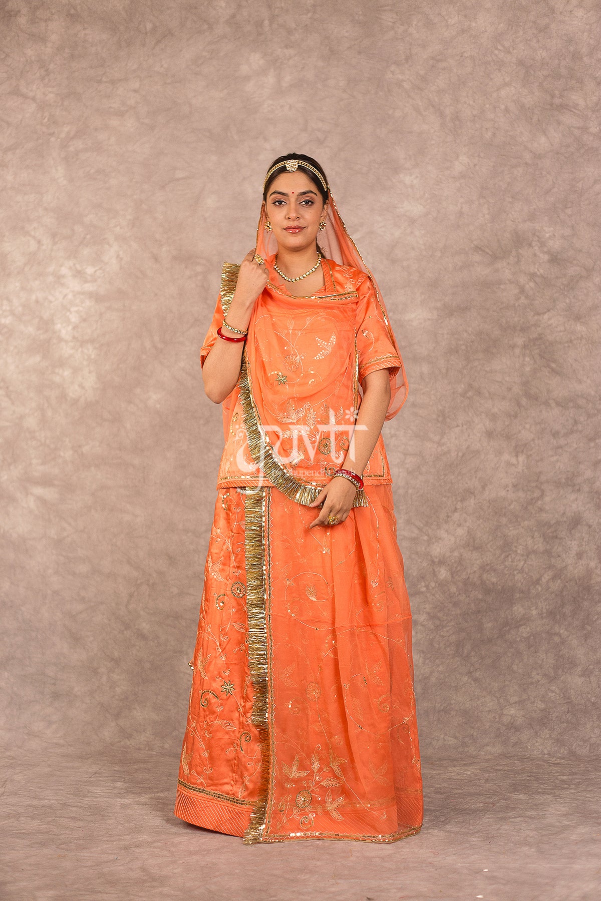 Orange Aari Sequins work Poshak