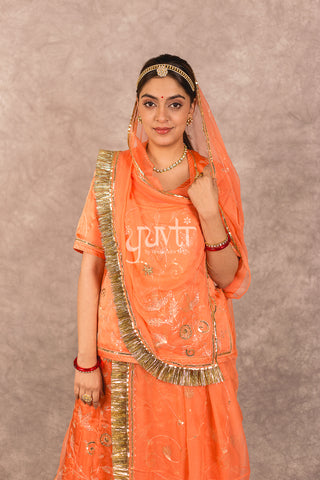 Orange Aari Sequins work Poshak