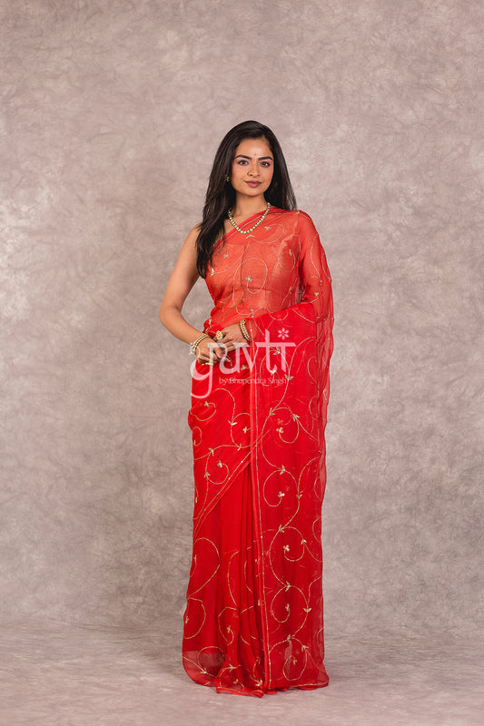 Red Chiffon Saree