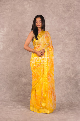 Yellow Viscose Chiffon Resham sequins work Saree