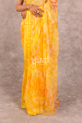 Yellow Viscose Chiffon Resham sequins work Saree