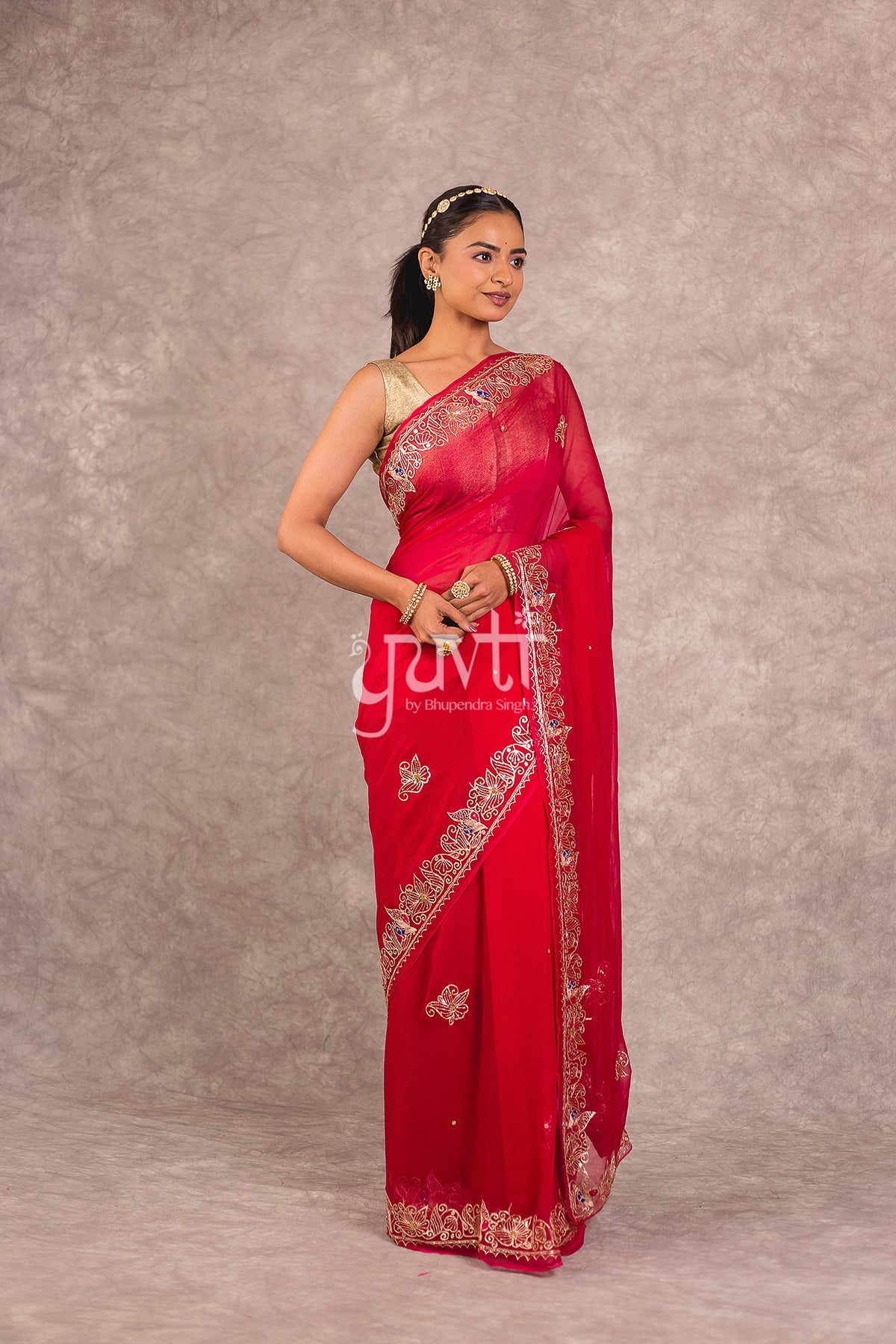 Red Chiffon Saree