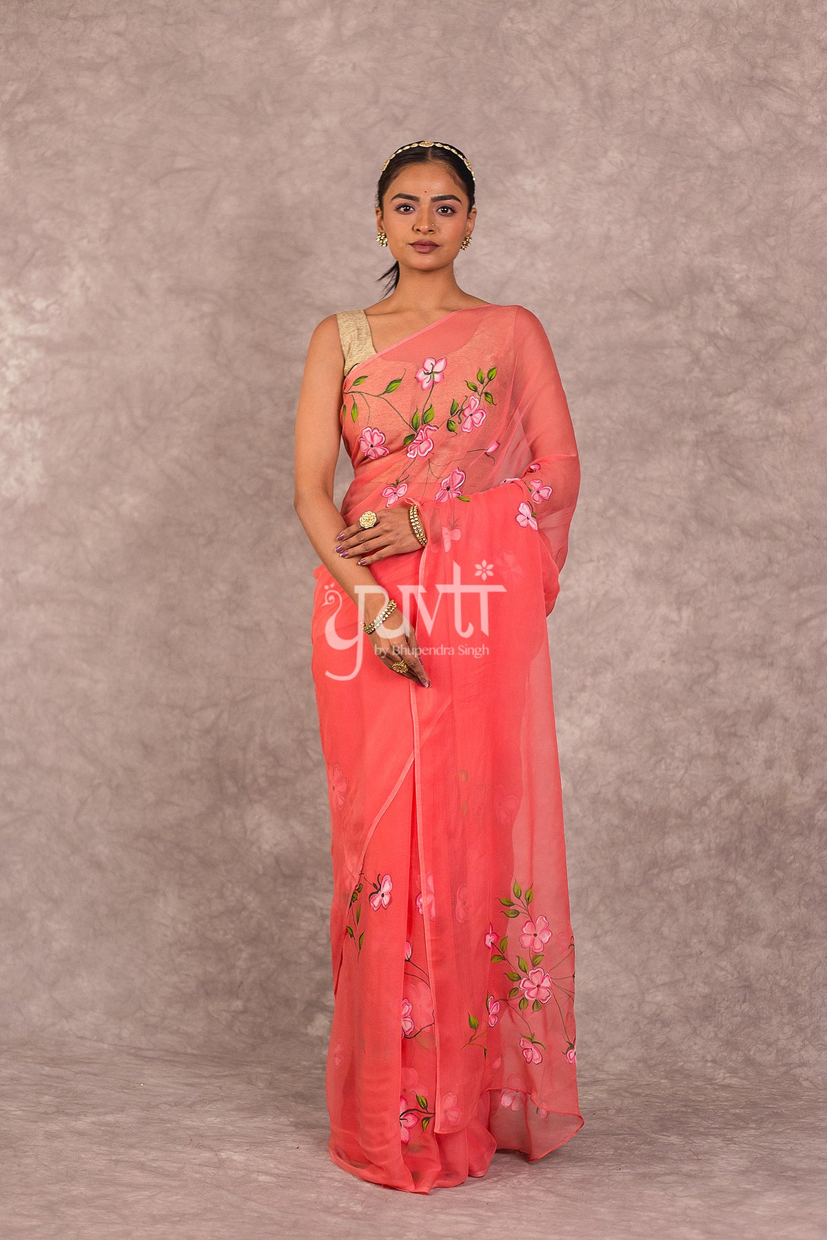 Peach Chiffon Saree