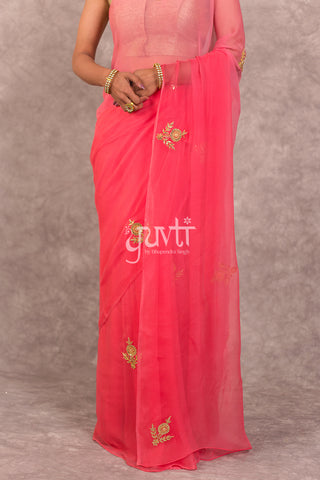 Pink Viscose Chiffon Dori gotapatti work Saree