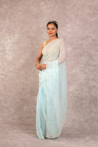 Sky blue Viscose Chiffon Kardhana work Saree