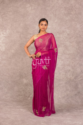 Wine Chiffon Saree