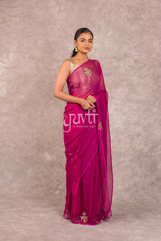 Wine Chiffon Saree