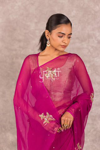 Wine Chiffon Saree