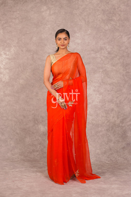 Orange Chiffon Saree