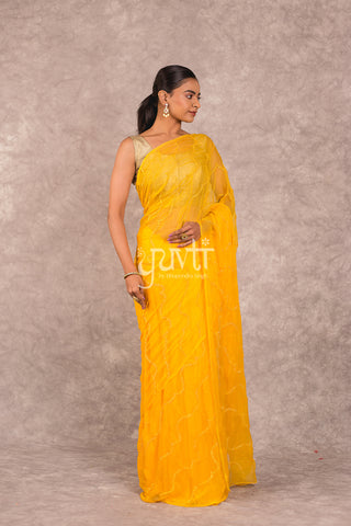 Yellow Viscose Chiffon Katori Resham work Saree