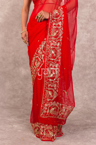 Red Chiffon Saree