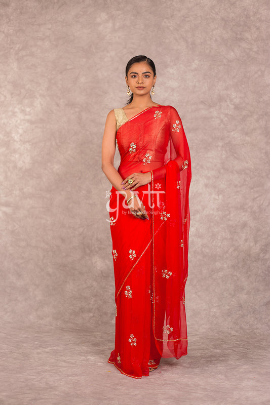 Red Chiffon Saree