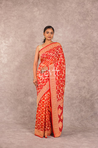 Red Georgette Bandhej Saree