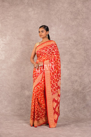 Red Georgette Bandhej Saree