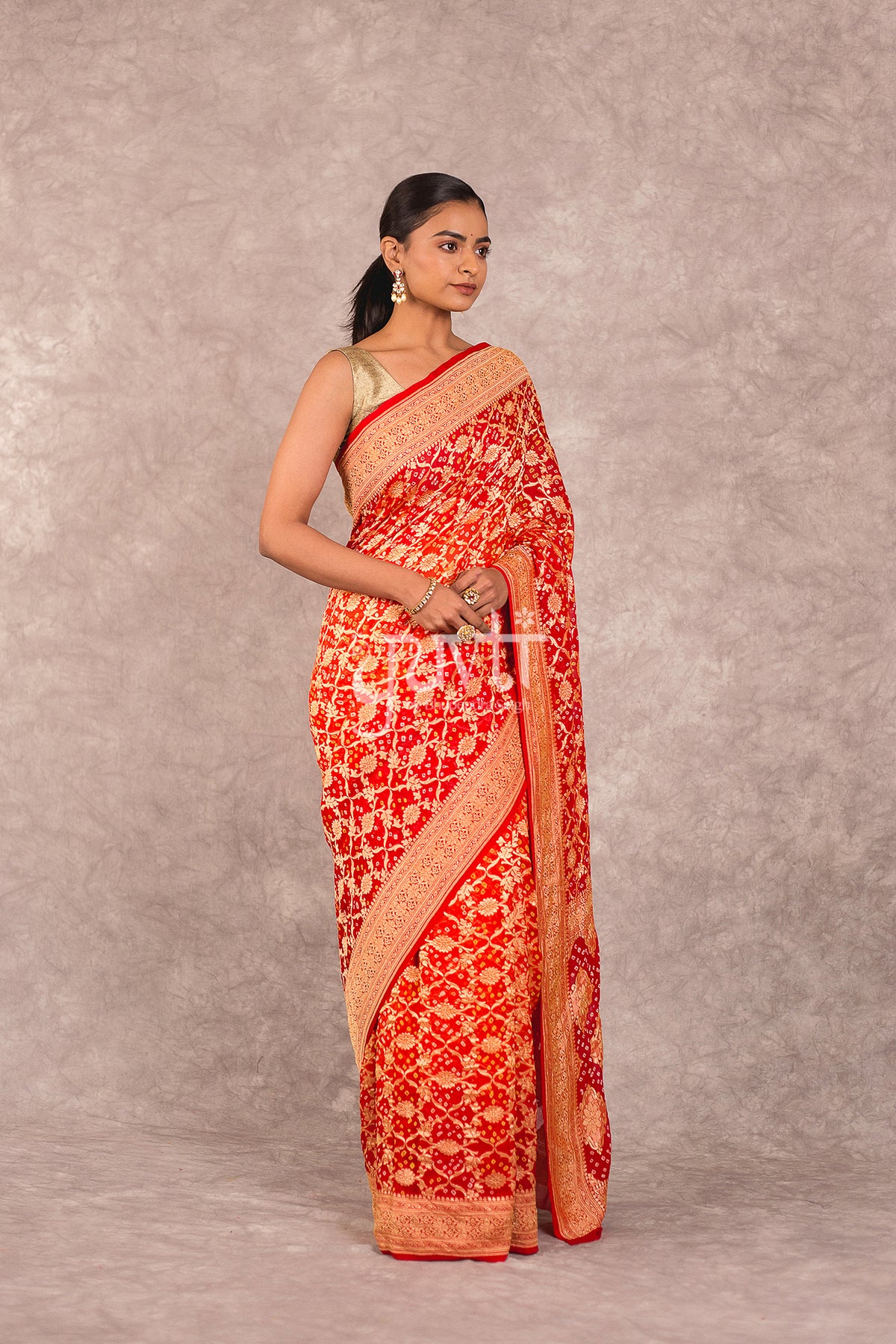 Red Georgette Bandhej Saree