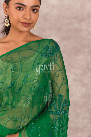 Green Viscose Chiffon Katori taari Work Saree