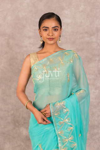 Sea Green Gotapatti Chiffon Saree