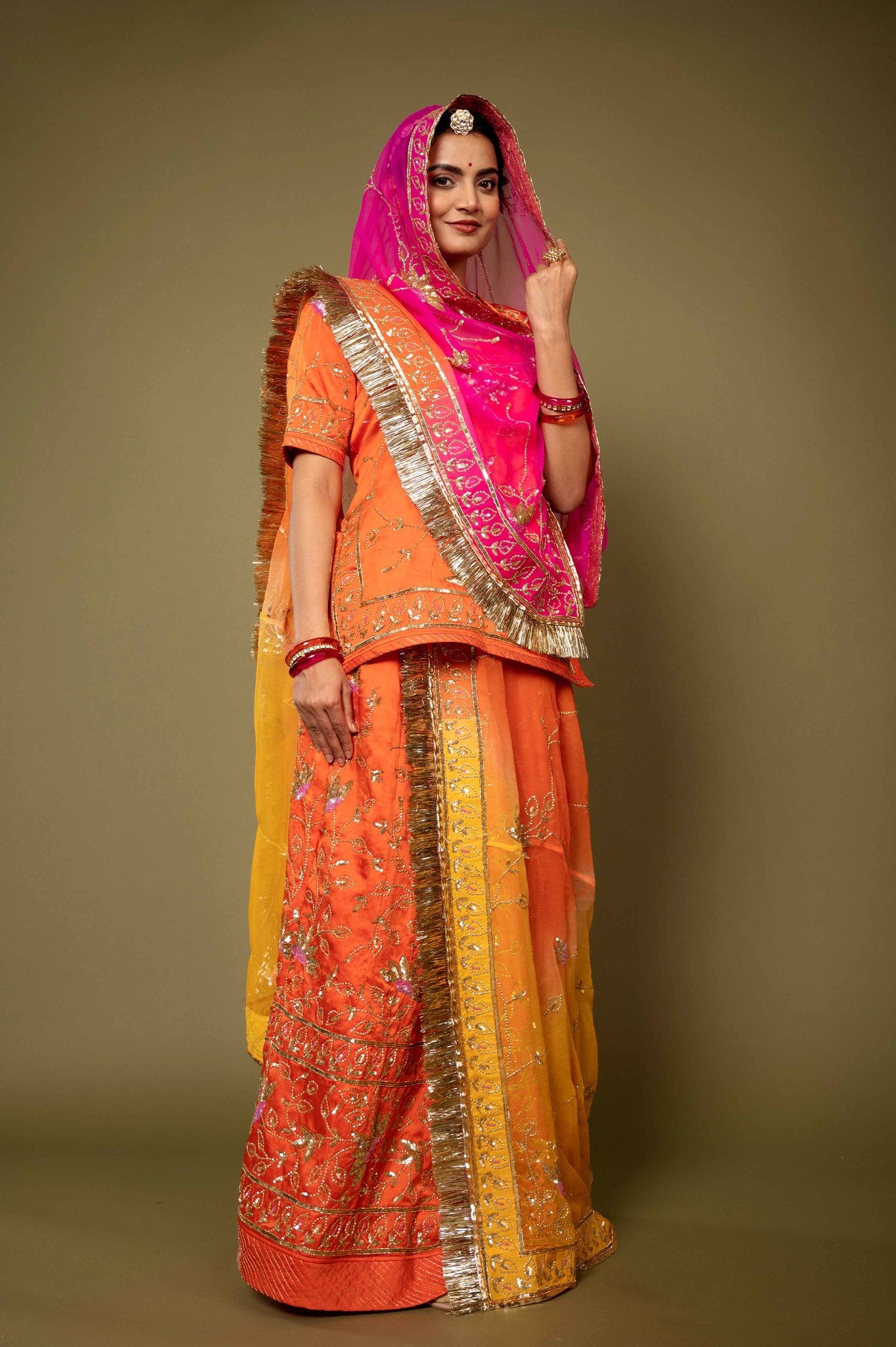 Satin Silk Sitara Rajputi Poshak