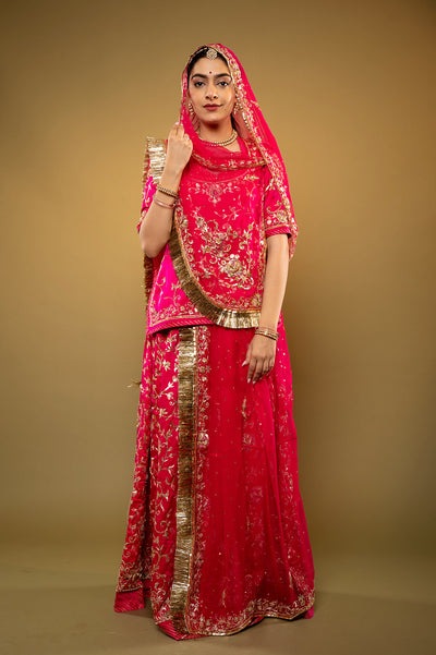 Satin Silk Gulabi Rajputi Poshak