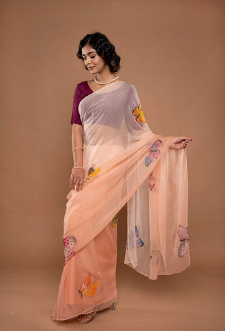 Viscose Chiffon Handpainted Saree