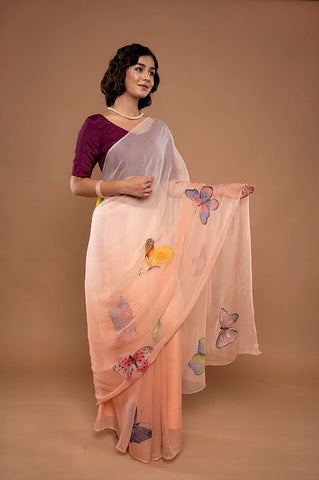 Viscose Chiffon Handpainted Saree