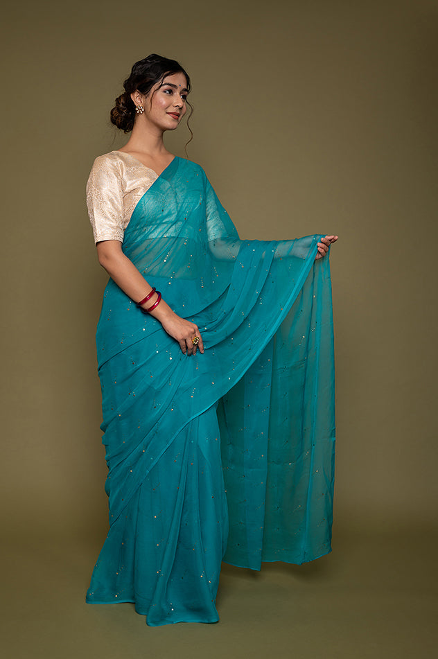 Viscose Chiffon Mukesh Tikki Saree