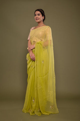 Viscose Chiffon Mint Butta Work Saree
