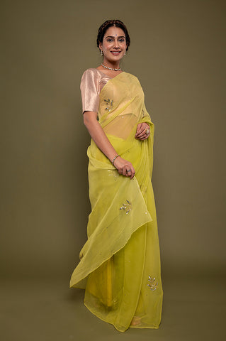 Viscose Chiffon Mint Butta Work Saree