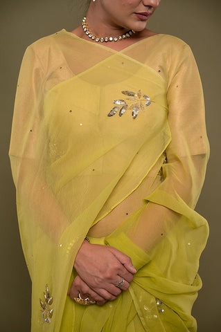 Viscose Chiffon Mint Butta Work Saree