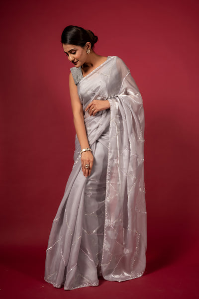 Cocktail Silver Saree