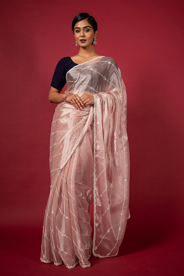 Cocktail Pearl Pink Saree